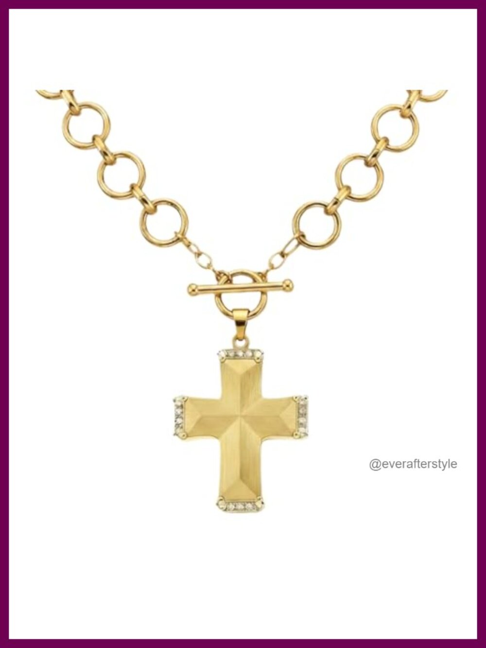 Chunky Cross Necklace 925 Sterling Silver Cubic Zirconia 18K Gold Plated 18"